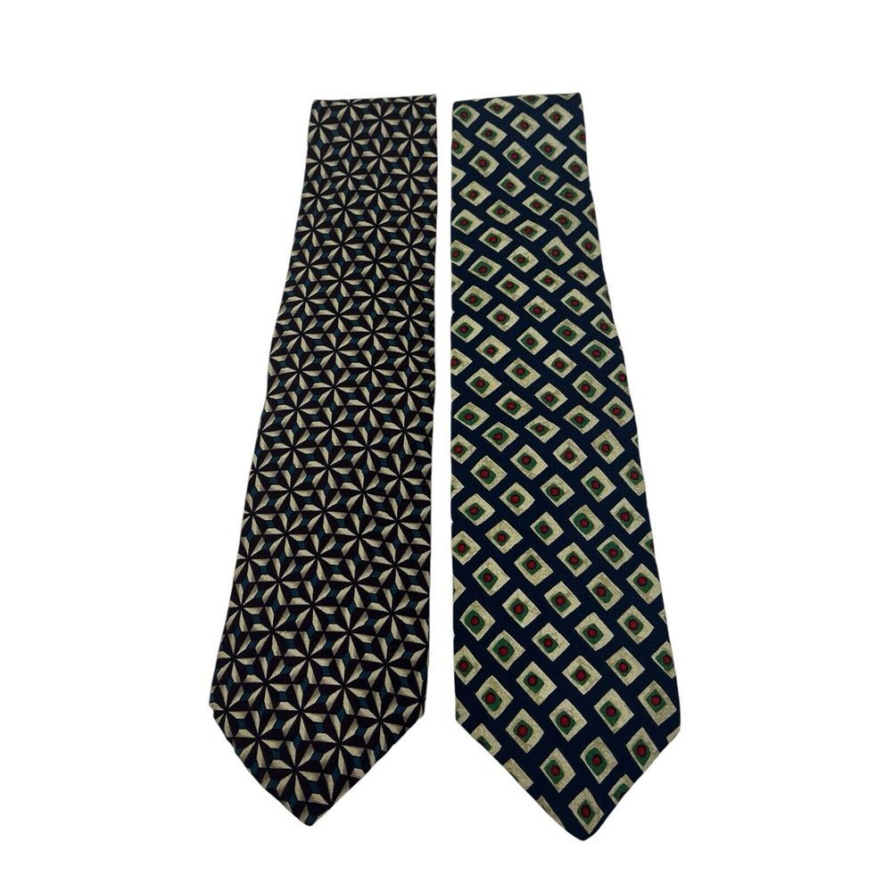Vintage Eagle Mens Necktie Tie Blue Green Printed‎ Tie Lot of 2 Ties 3.75" x 57"